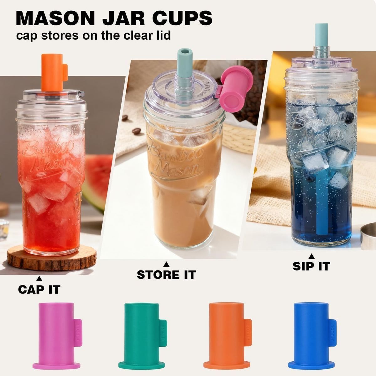Glass Cups with Lids and Straws 24oz N754