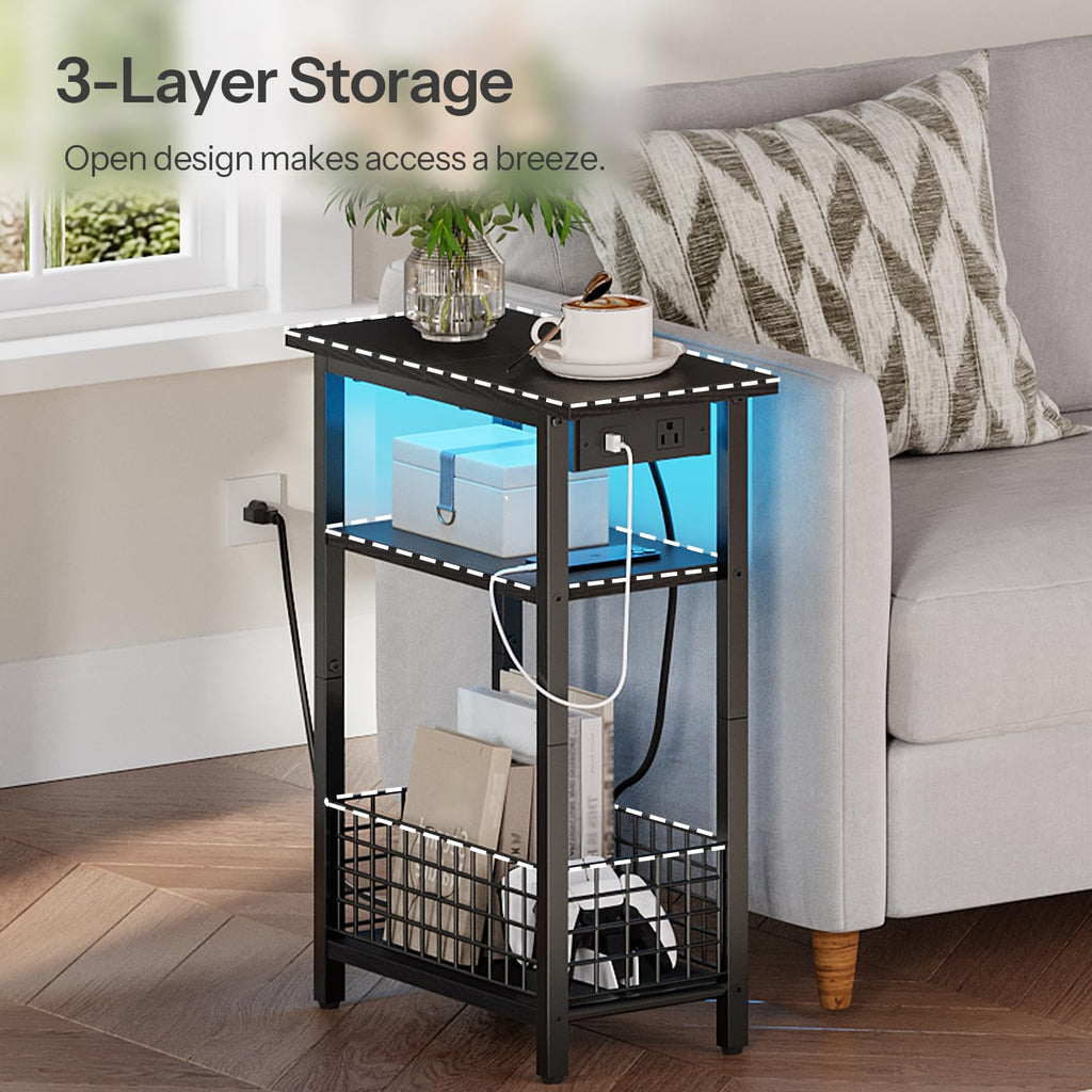 Narrow Side Table with Charging Station and LED Light A144279