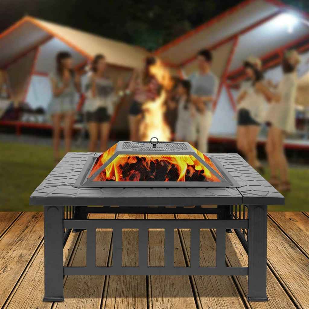 32 Inch Square Metal Wood Burning Fire Pit Q61682