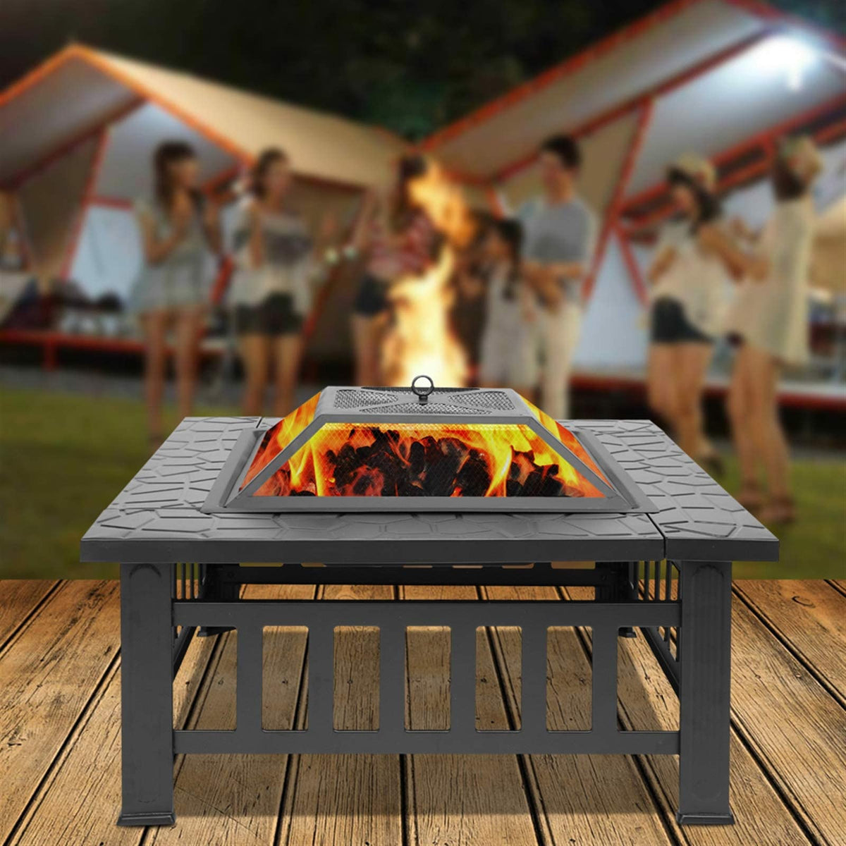 32 Inch Square Metal Wood Burning Fire Pit Q61682