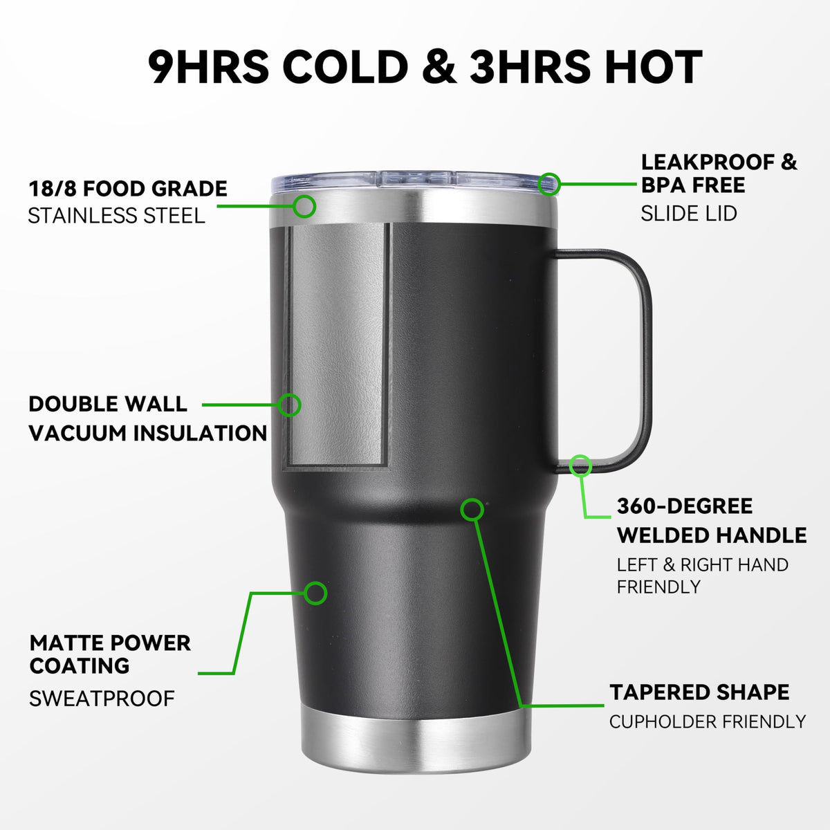 20 oz Stainless Steel Insulated Tumbler with Handle Lid and Straw E50509