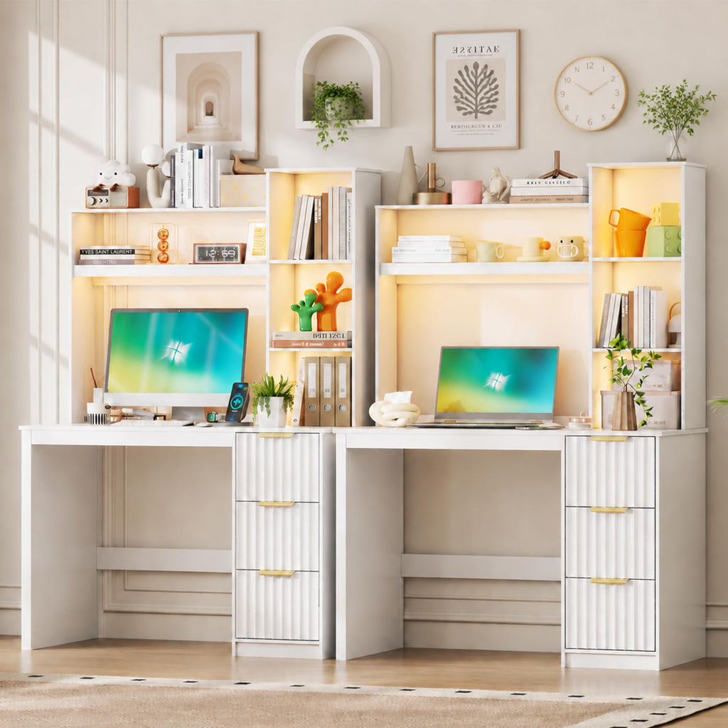 White Home Office Desk with Hutch and Drawers N6755
