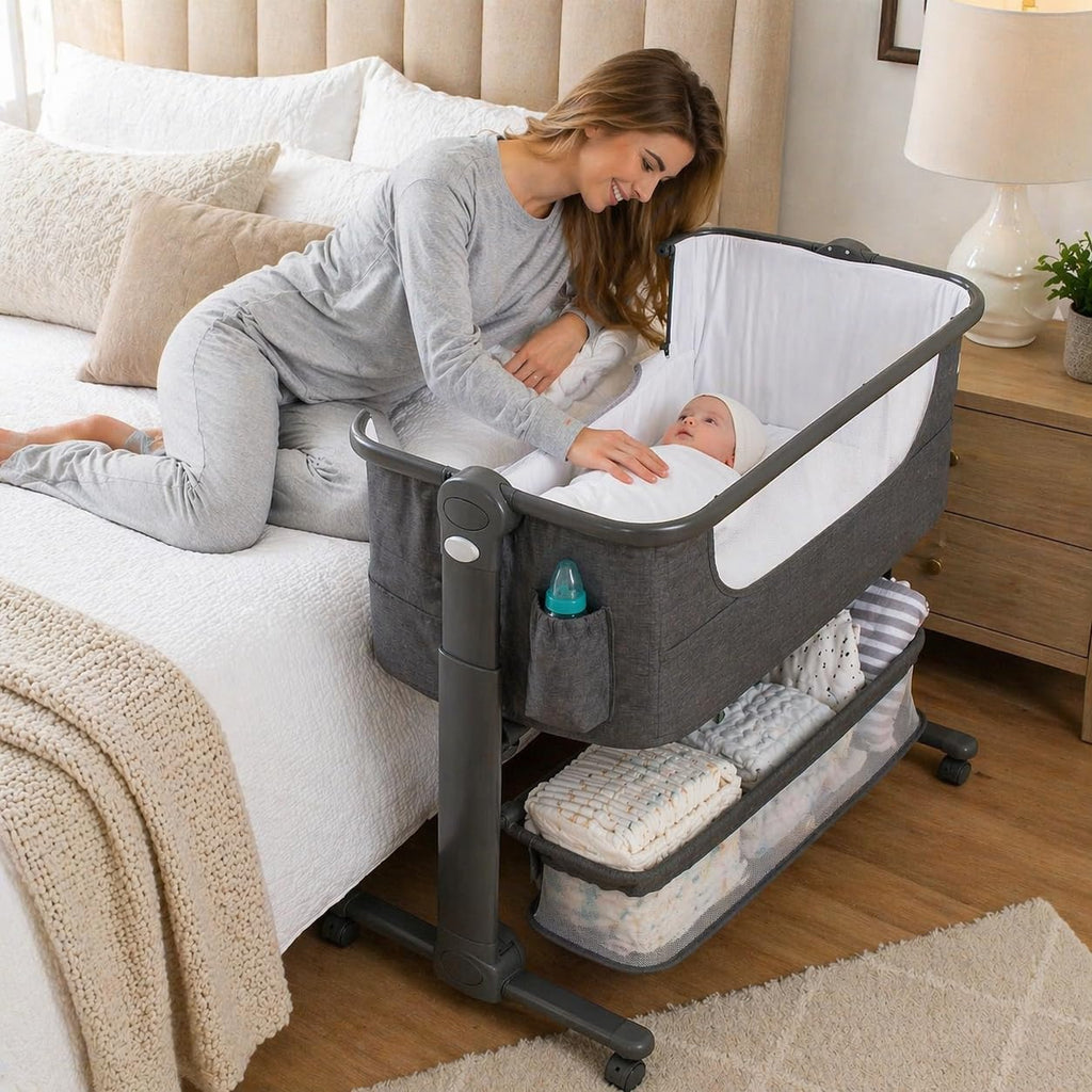 Baby Bassinet Bedside Sleeper Portable Crib with Storage Basket M755378