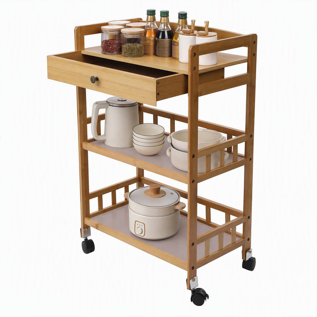 3-Tier Bamboo Kitchen Cart with Drawer D42637