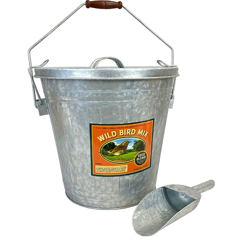 Galvanized Steel Bird Seed Storage Bucket Bin with Scoop W926