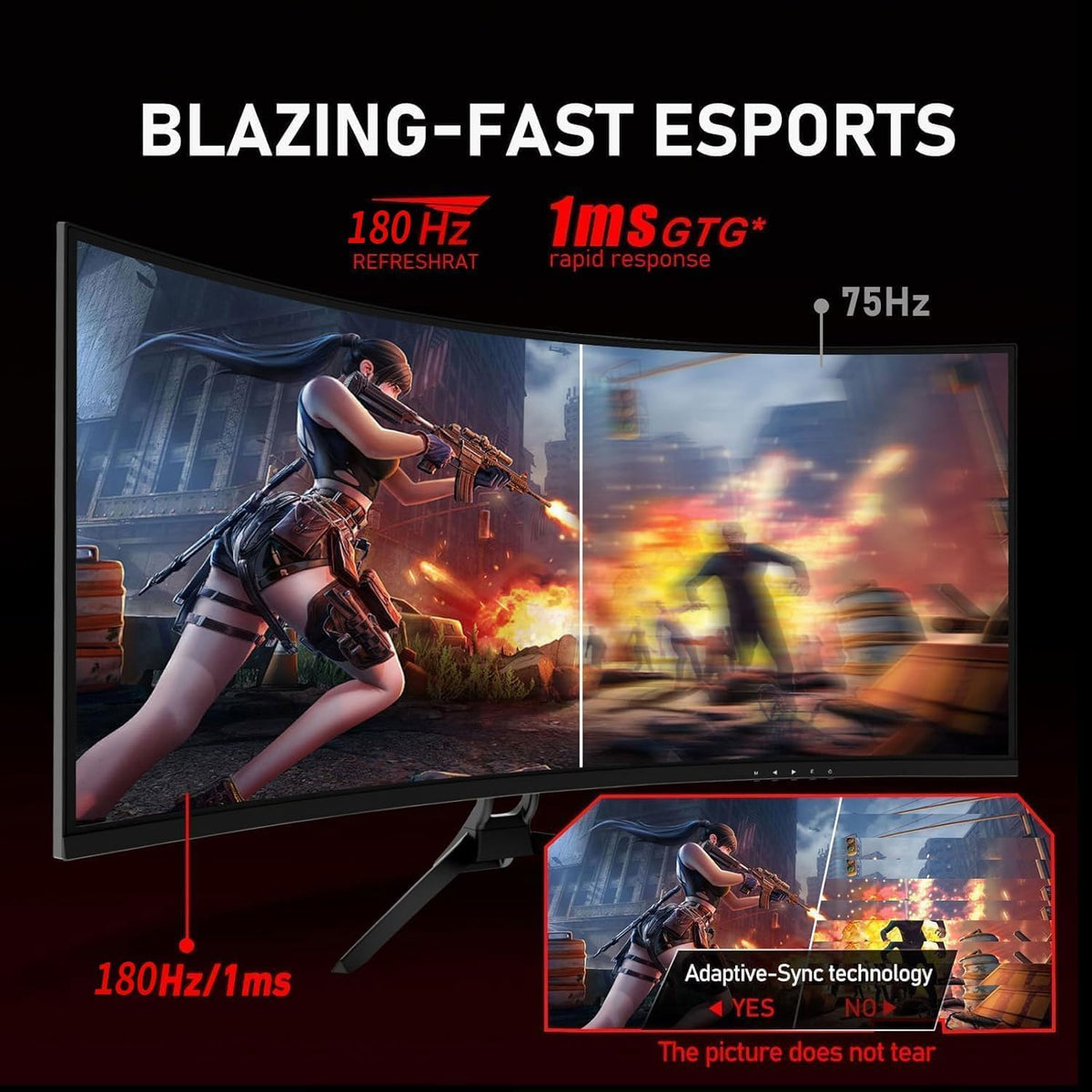 34 Inch Curved Ultrawide Monitor WQHD 165Hz 1ms HDR10 FreeSync G-Sync VESA Mount Compatible T401652
