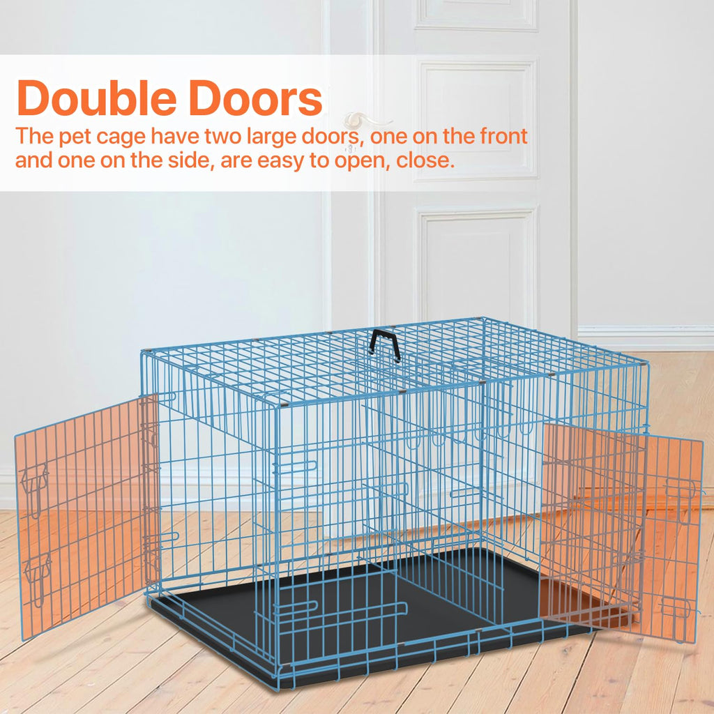 Folding Metal Dog Crate with Plastic Tray & Divider C49456