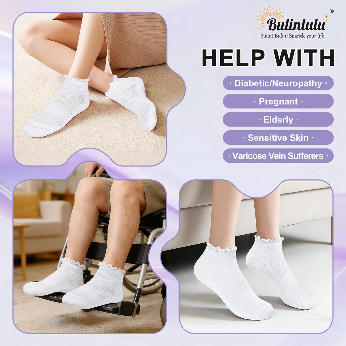White Low Cut Diabetic Ankle Socks 6 Pairs M3501