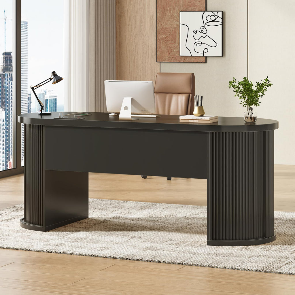 58.3" x 21.7" Fluted Executive Desk with 2 Drawers R946