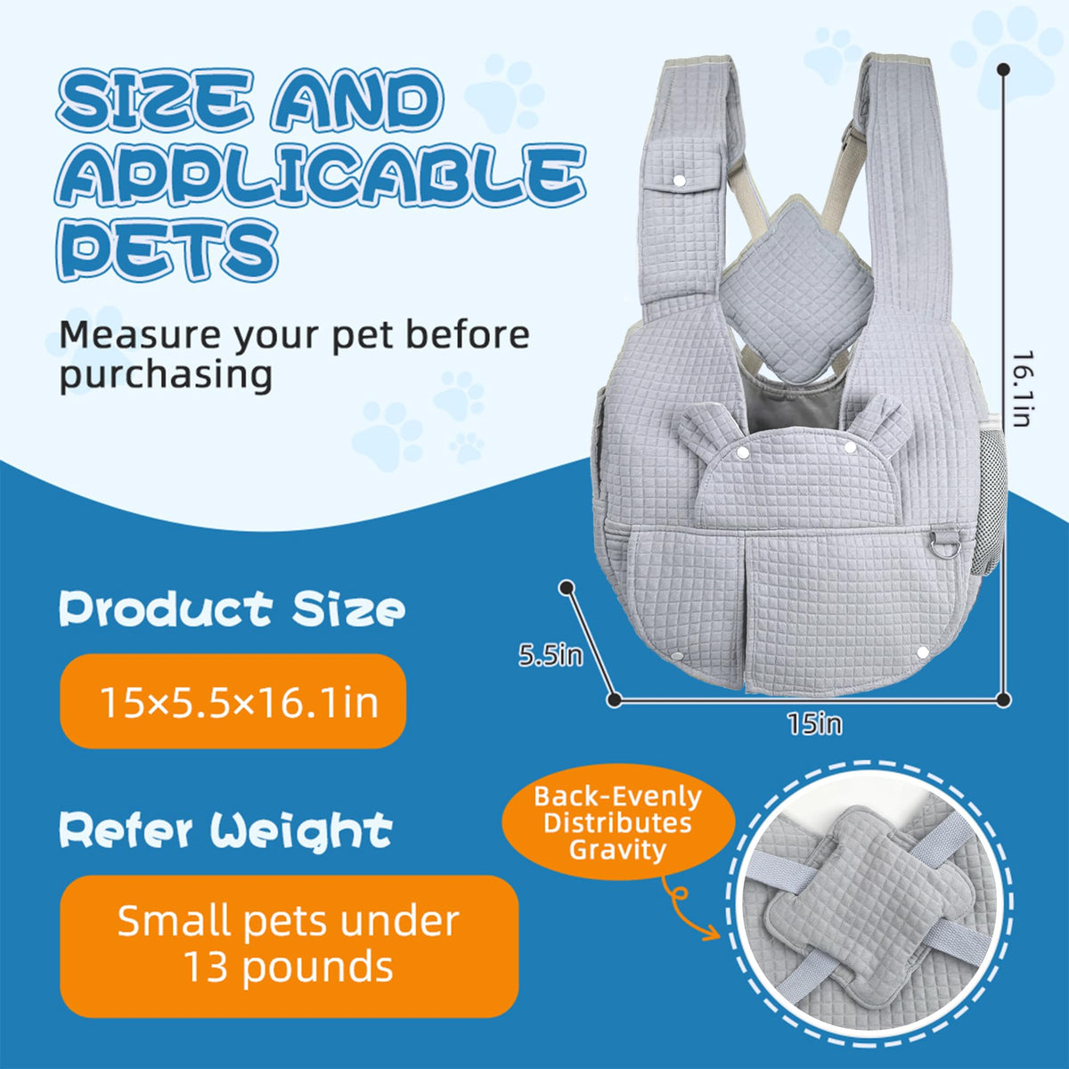 Portable Pet Front Backpack for Small Dogs and Cats J7061