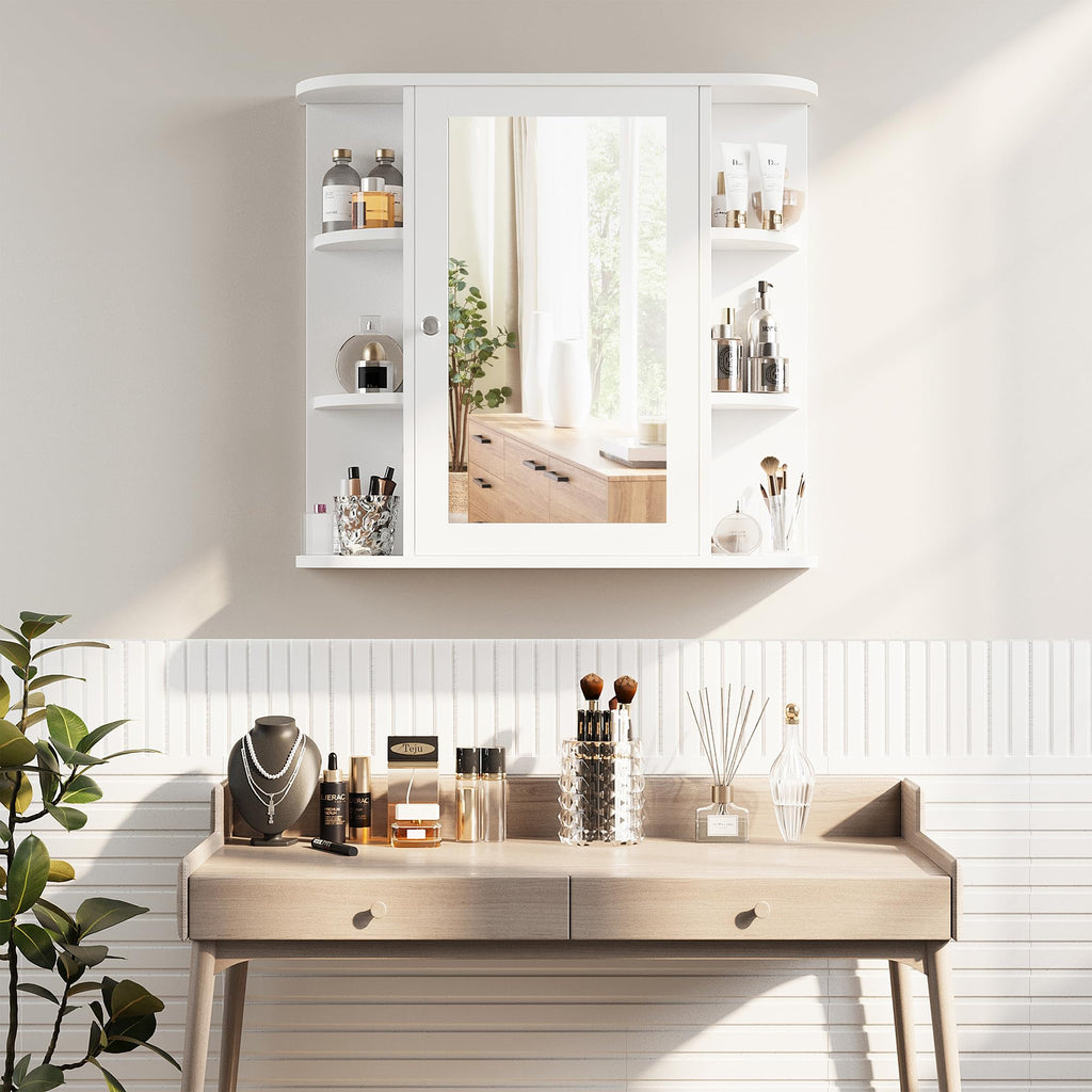 White Wall Mounted Medicine Cabinet with Mirror H95155