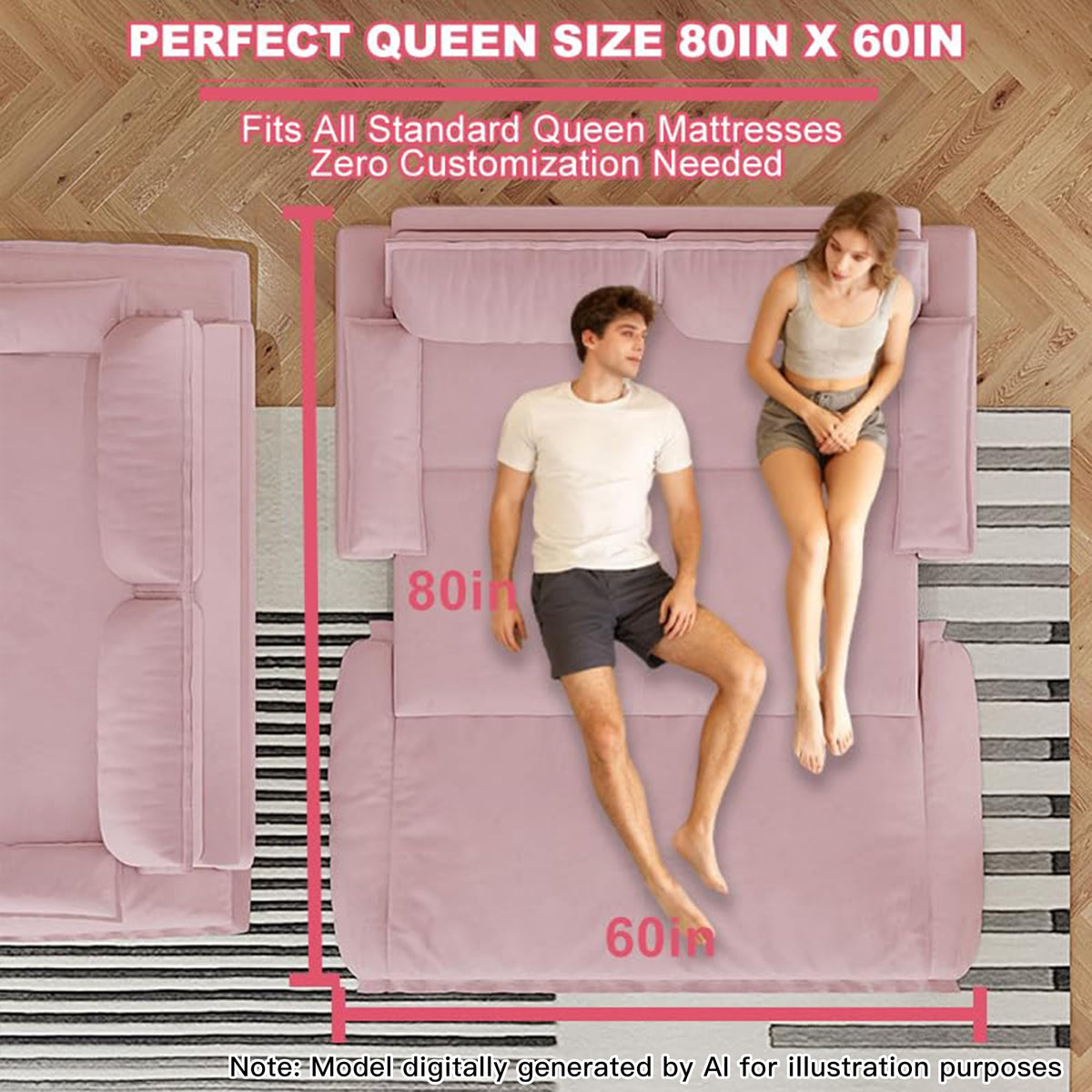 Queen Size Velvet Sleeper Sofa Bed F6523
