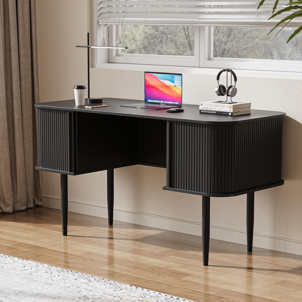 55" Black Wood Writing Desk with Storage J1641