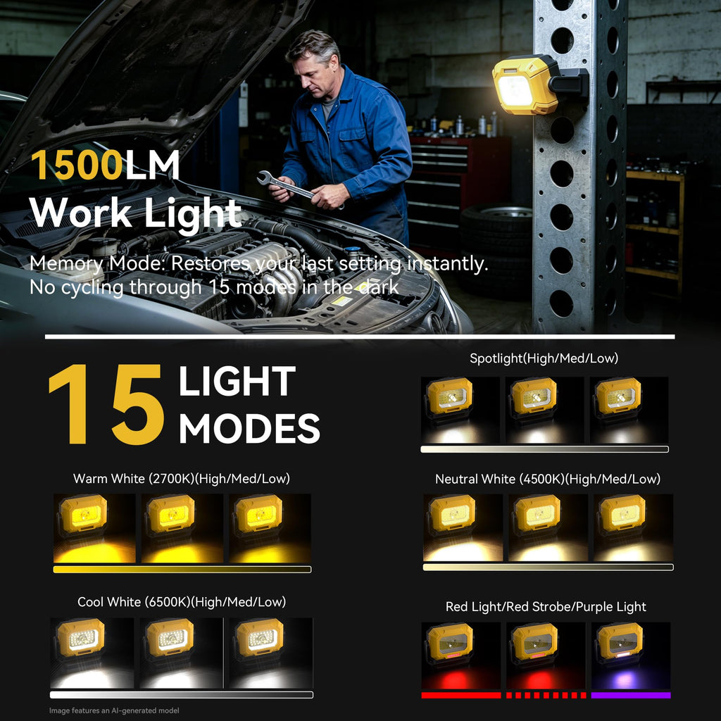 2 Pack 1500LM COB LED Work Light D72185