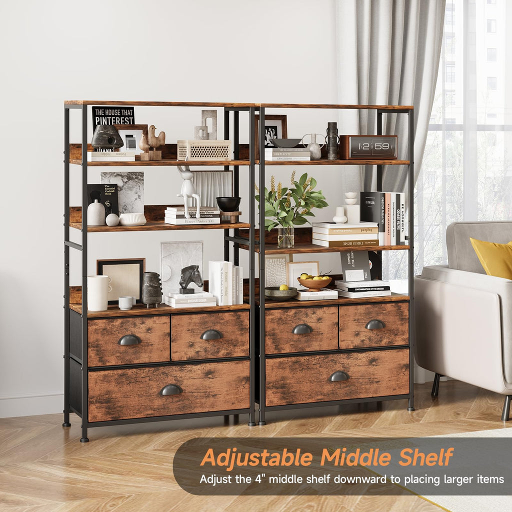 47-Inch 6 Tier Wood and Metal Bookshelf with 3 Fabric Drawers Y1386