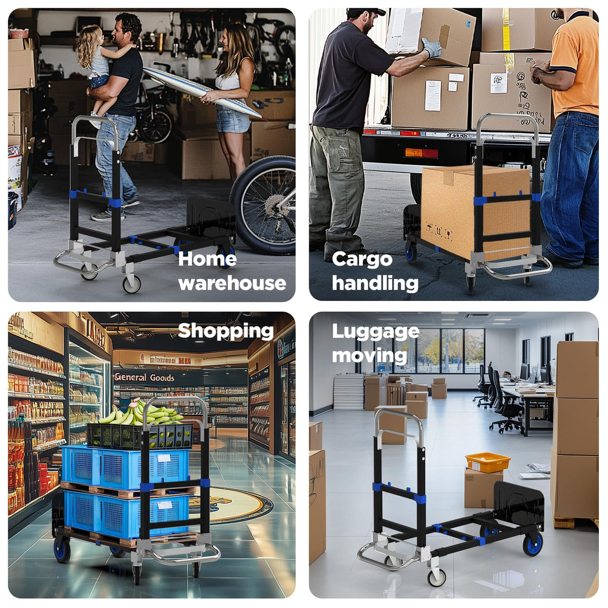 Heavy Duty 4 Wheels 500 Lbs Load Convertible Hand Truck Dolly Cart W5976