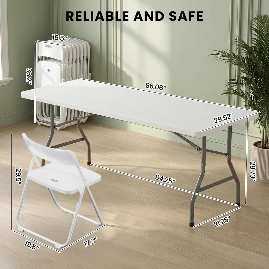 8FT Foldable Table Set with 10 Pack Plastic Folding Chairs Q617