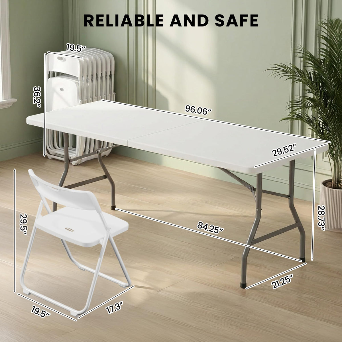 8FT Foldable Table Set with 10 Pack Plastic Folding Chairs Q617