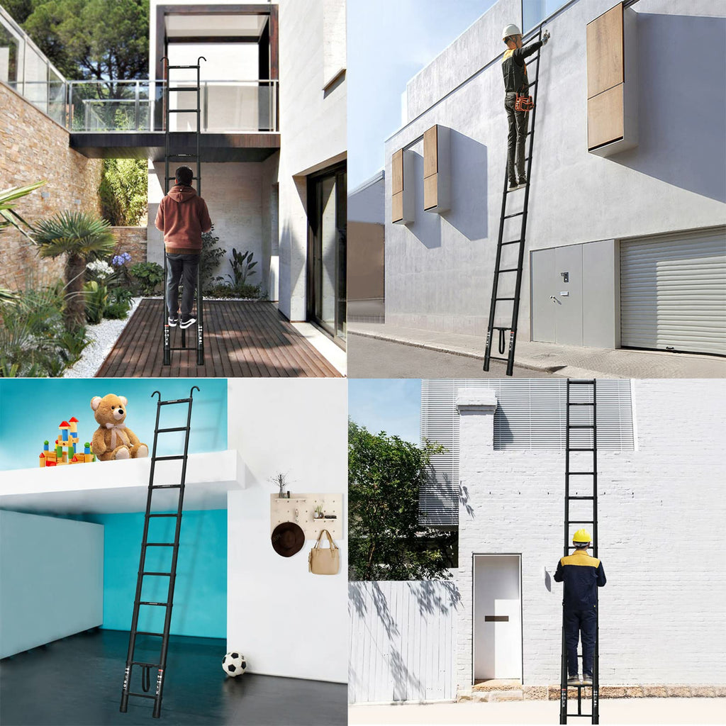 Black 20.3FT Aluminum Telescoping Ladder 330lbs Capacity M102