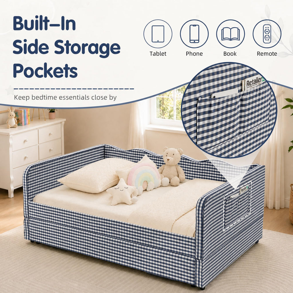 Blue Gingham Twin Daybed with Pop Up Trundle Z23222