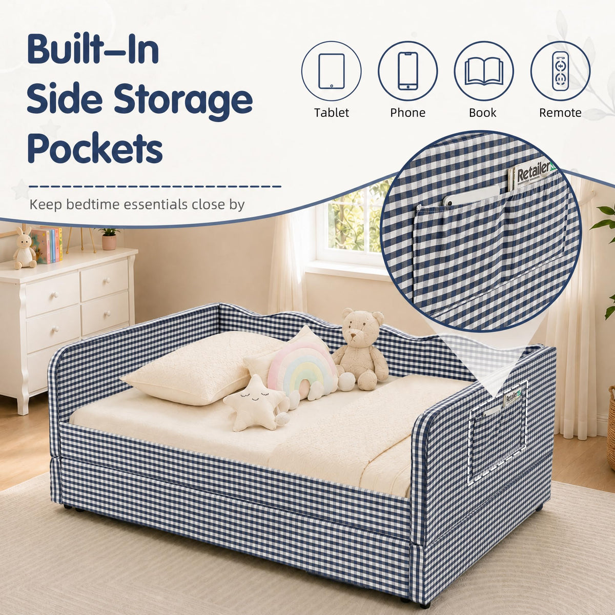 Blue Gingham Twin Daybed with Pop Up Trundle Z23222