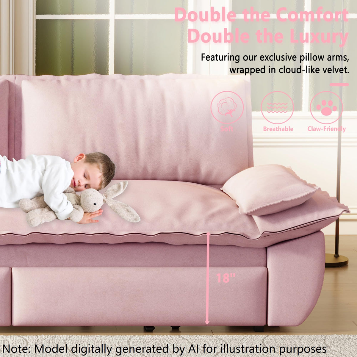 Queen Size Velvet Sleeper Sofa Bed F6523