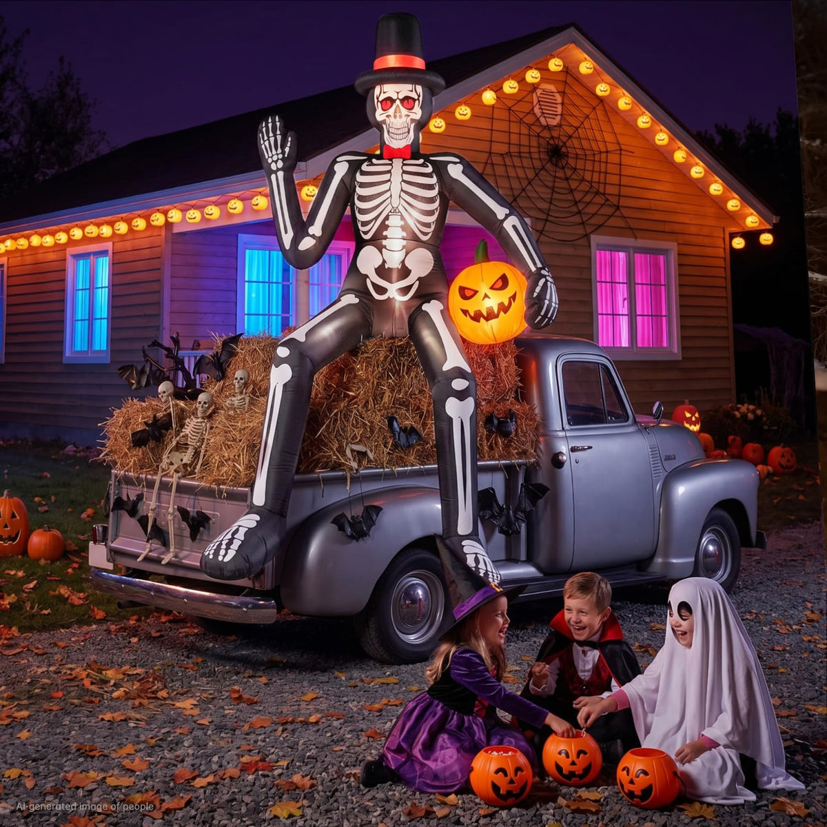 14FT Inflatable Sitting Skeleton Decorations V2539