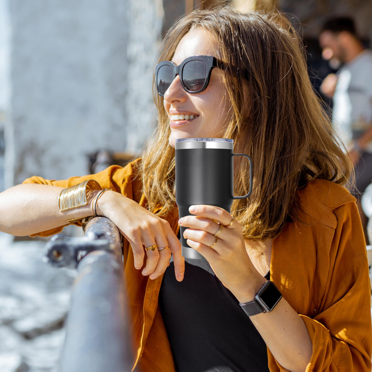 20 oz Stainless Steel Insulated Tumbler with Handle Lid and Straw E50509