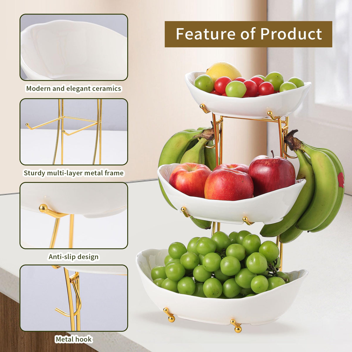 3-Tier Ceramic Serving Bowl Set with Stand I1659