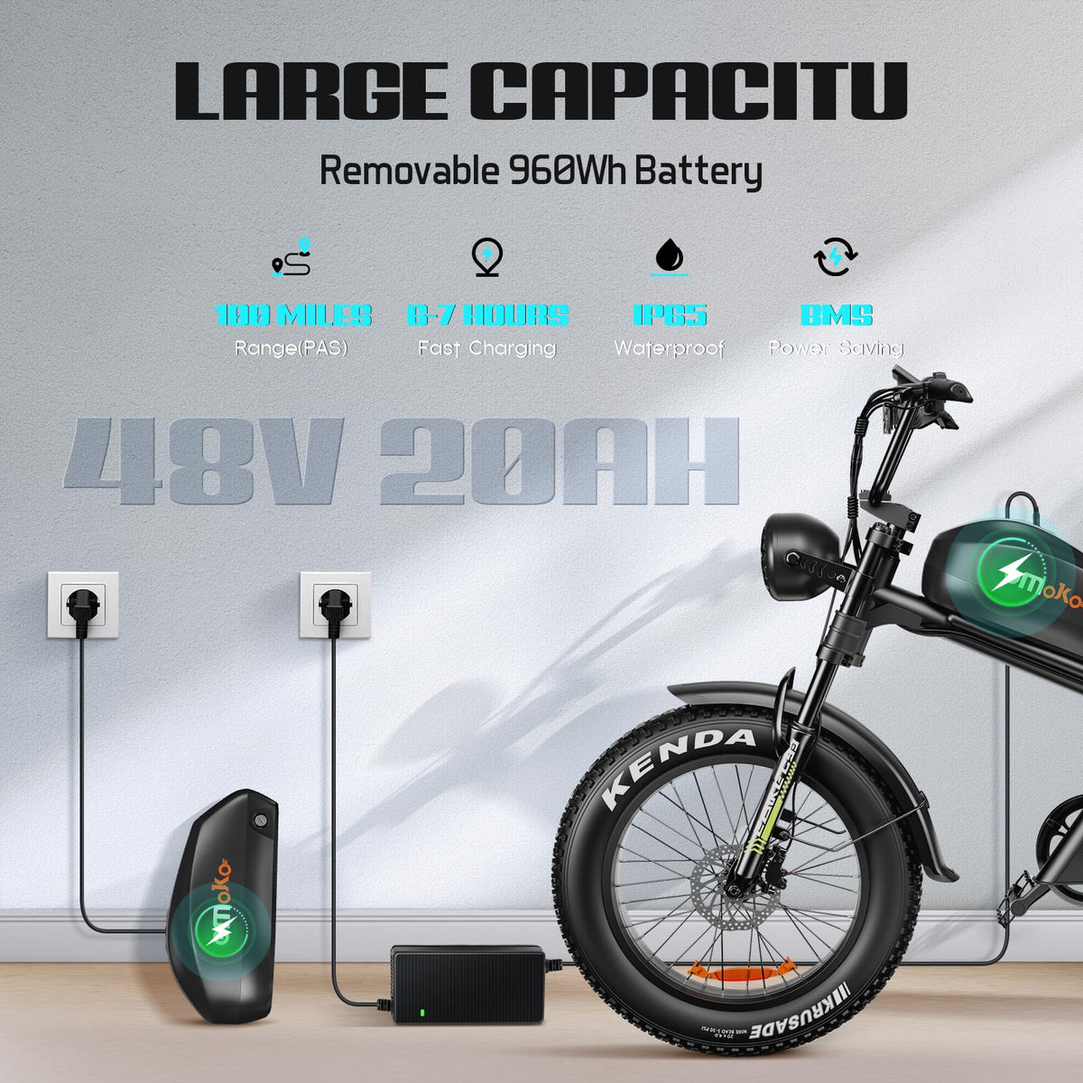 Peak 1500W 48V 20Ah 20'' Fat Tire 7-Speed Electric Bike L1748