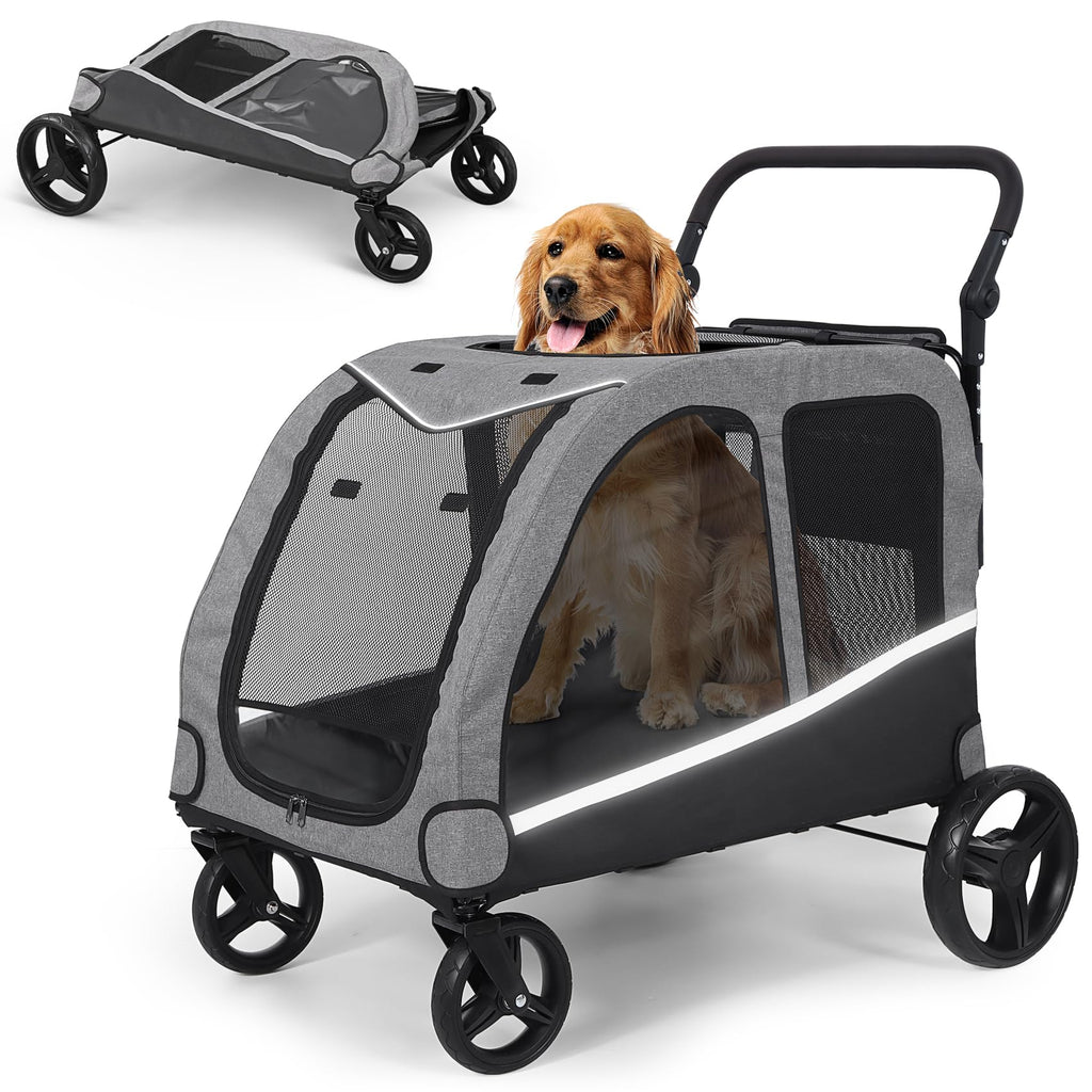 Extra Large Foldable Dog Stroller with Pocket, Up to 130 lbs E90608