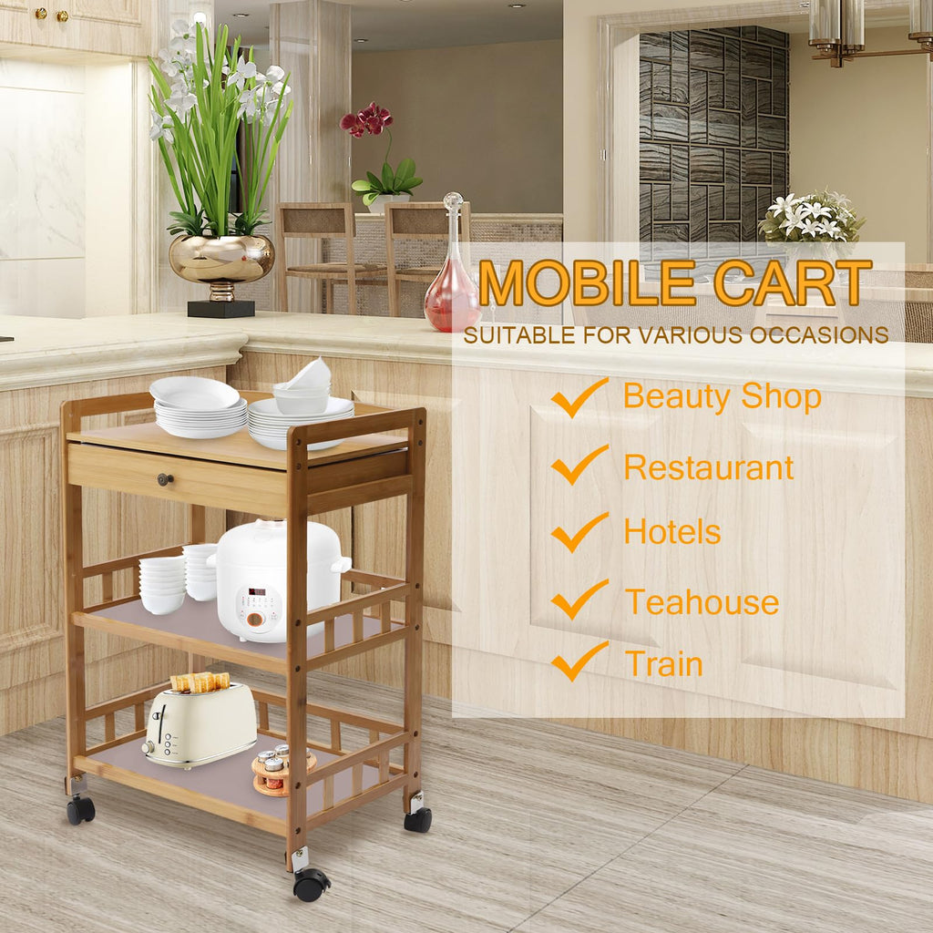 3-Tier Bamboo Kitchen Cart with Drawer D42637