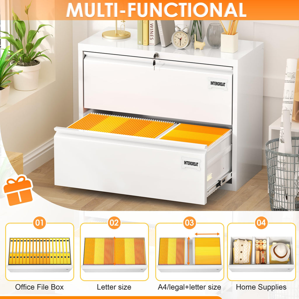 White 2 Drawer Lateral File Cabinet with Lock O95009