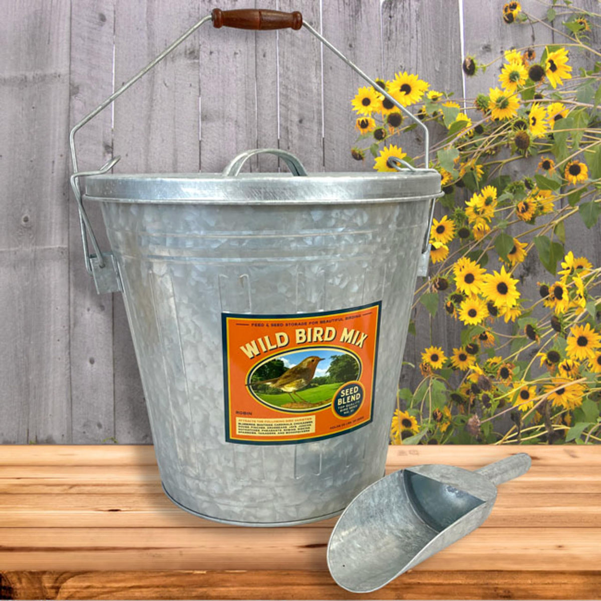Galvanized Steel Bird Seed Storage Bucket Bin with Scoop W926
