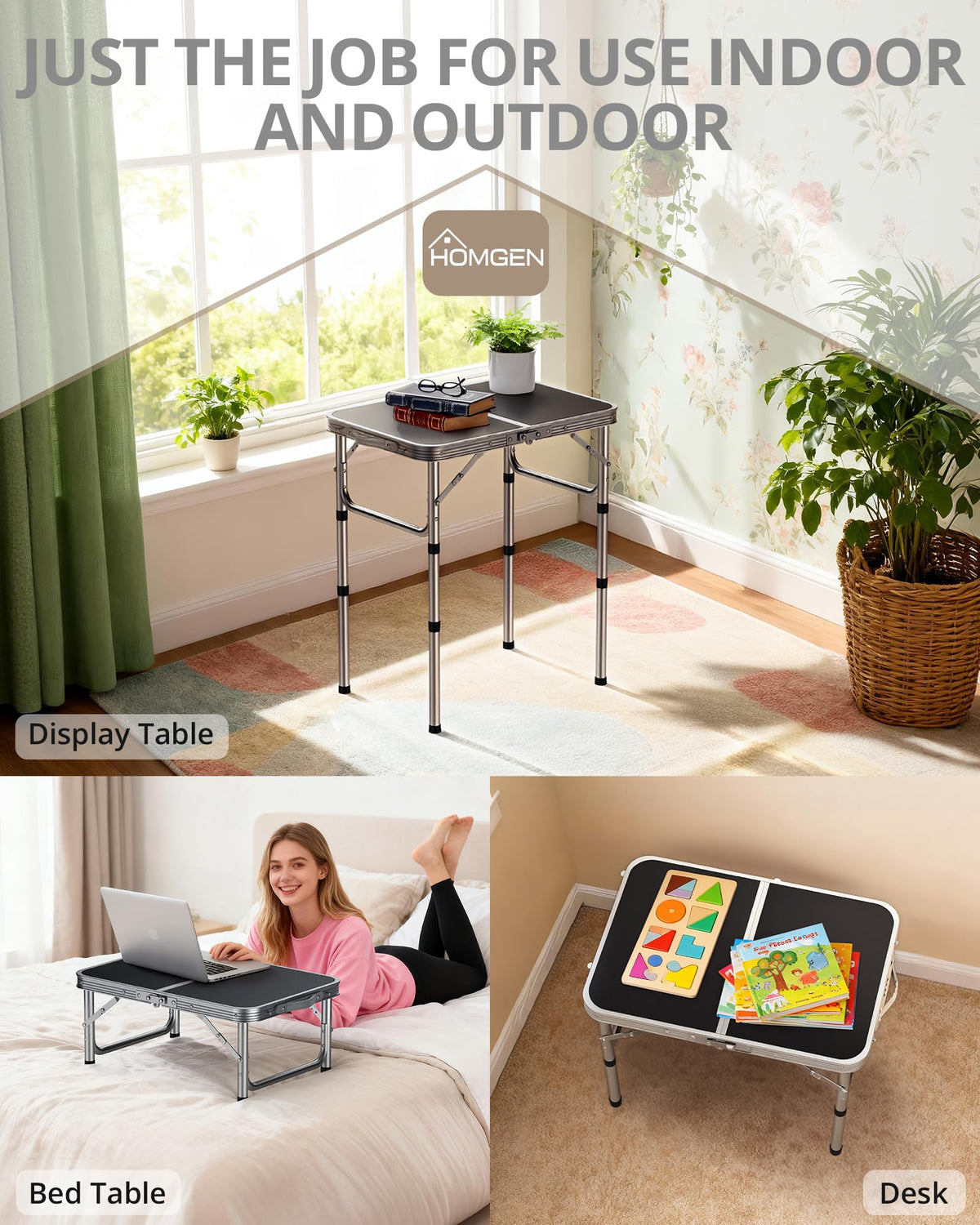 Portable Folding Table 3 Heights Adjustable 23'' L x 16'' W T108