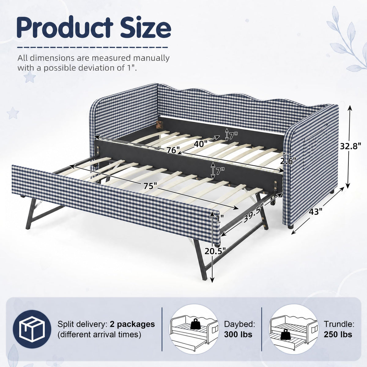Blue Gingham Twin Daybed with Pop Up Trundle Z23222