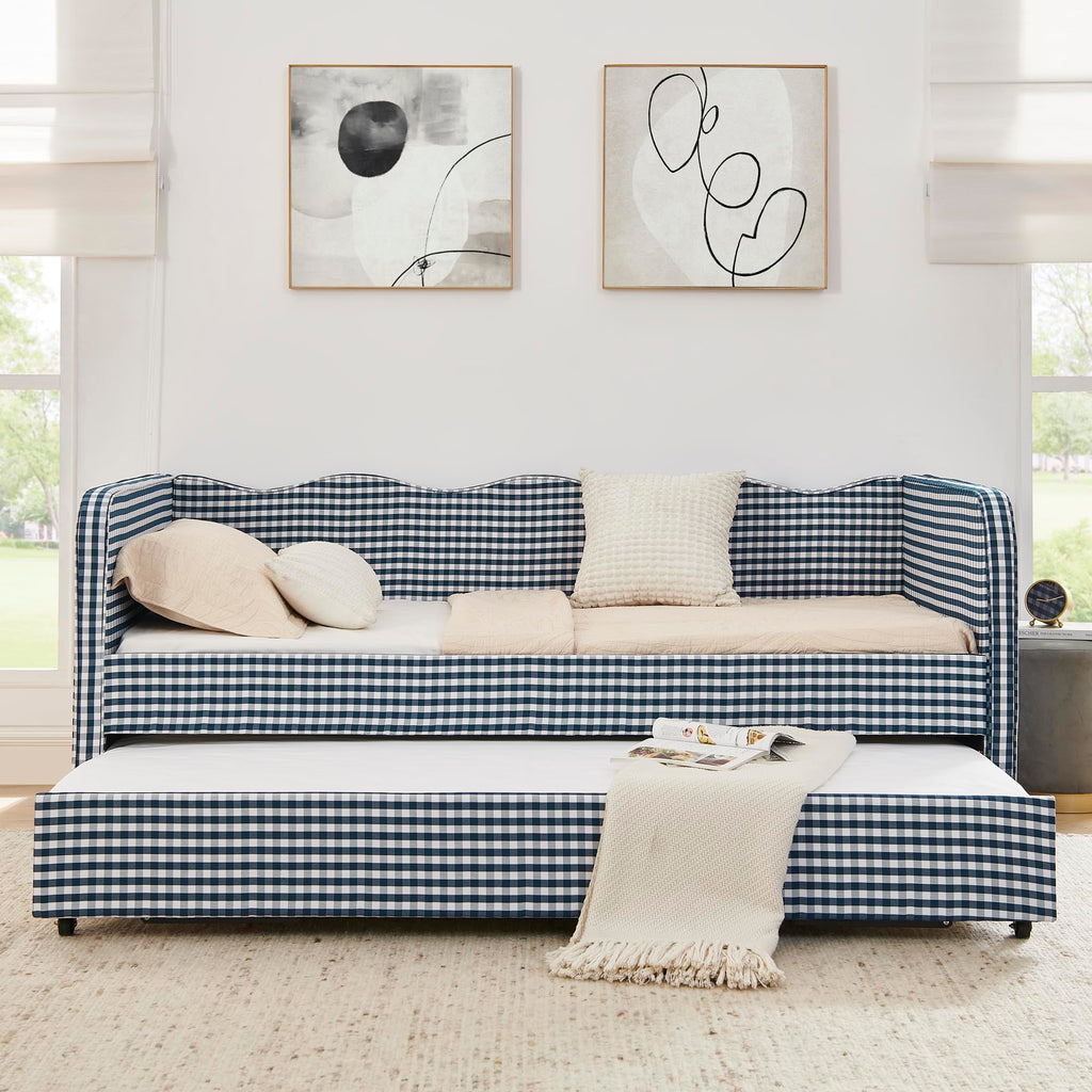 Blue Gingham Twin Daybed with Pop Up Trundle Z23222