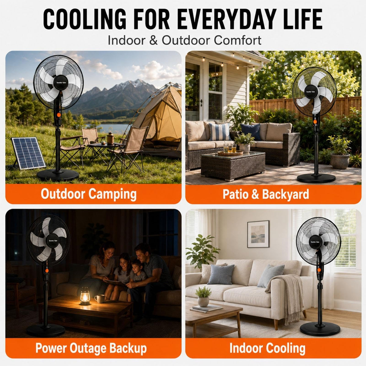 16 Inch Rechargeable Pedestal Fan with Solar Panel U1924
