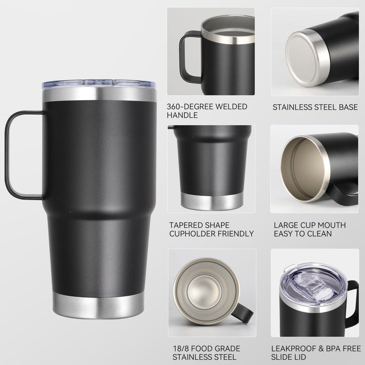 20 oz Stainless Steel Insulated Tumbler with Handle Lid and Straw E50509