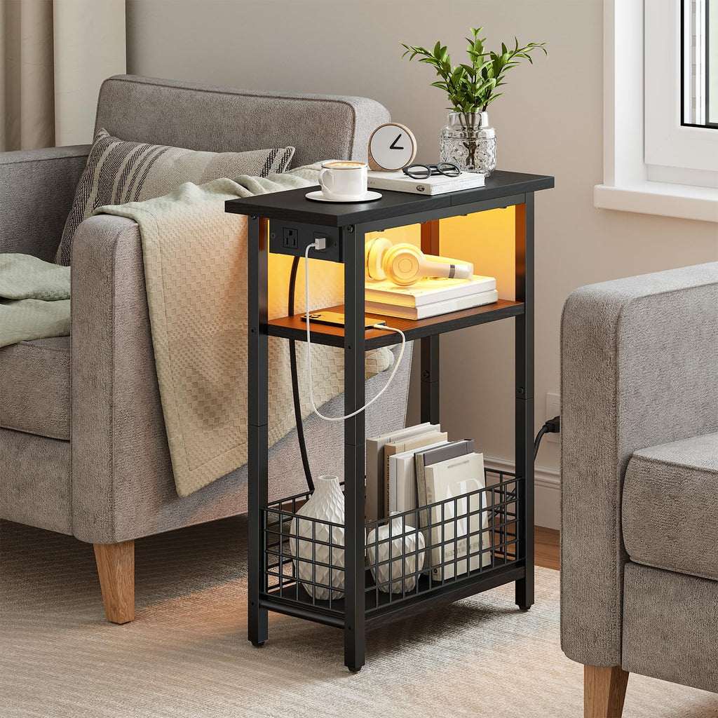 Narrow Side Table with Charging Station and LED Light A144279