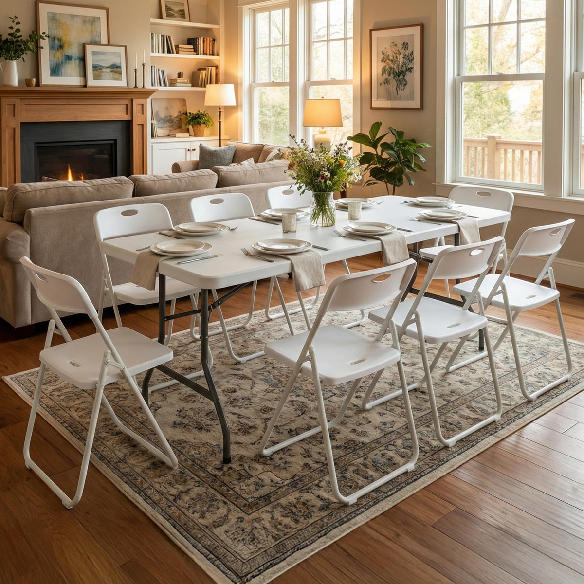 8FT Foldable Table Set with 10 Pack Plastic Folding Chairs Q617