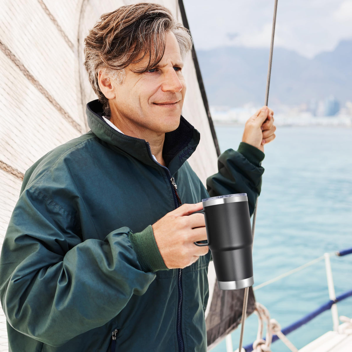 20 oz Stainless Steel Insulated Tumbler with Handle Lid and Straw E50509