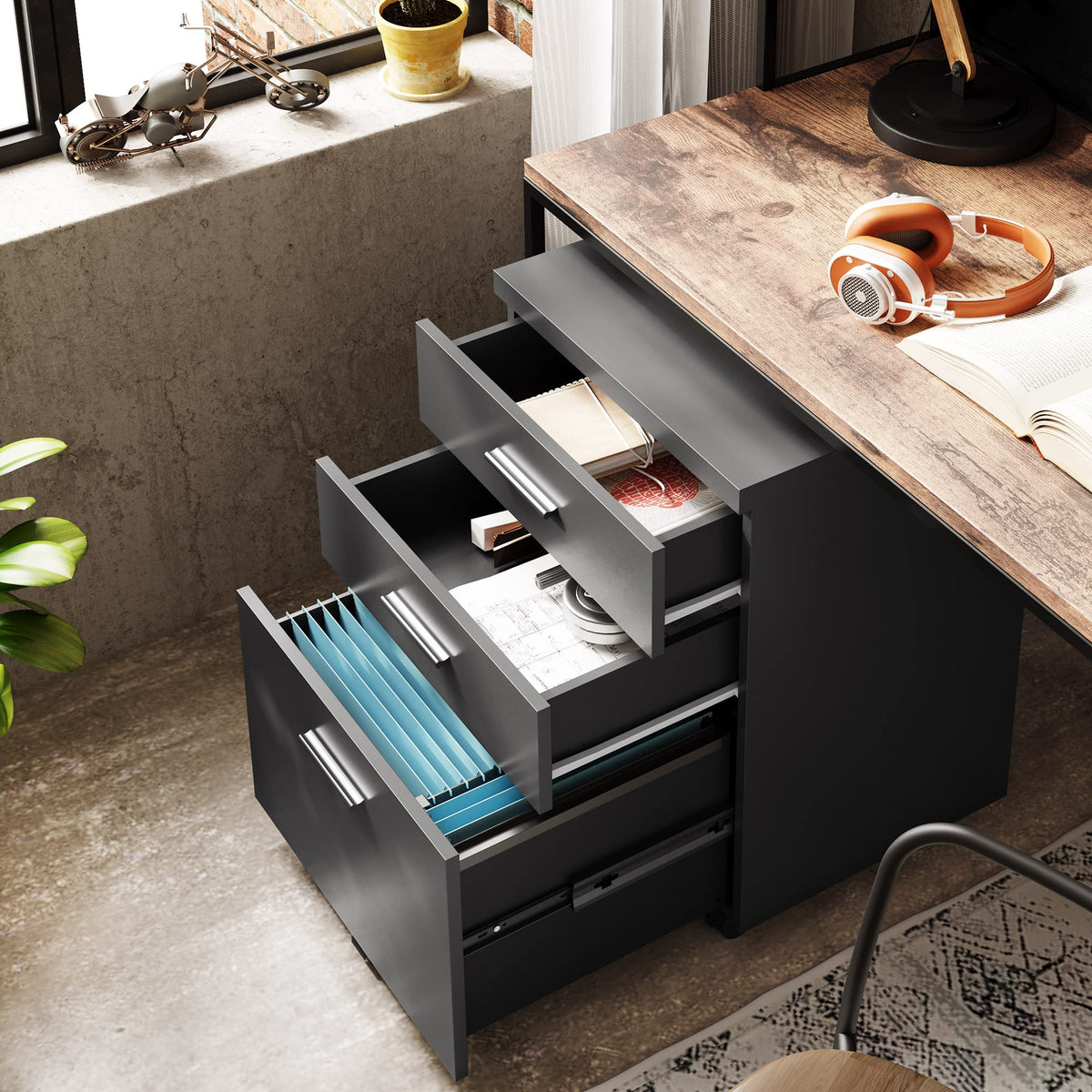3 Drawer Wood File Cabinet S232