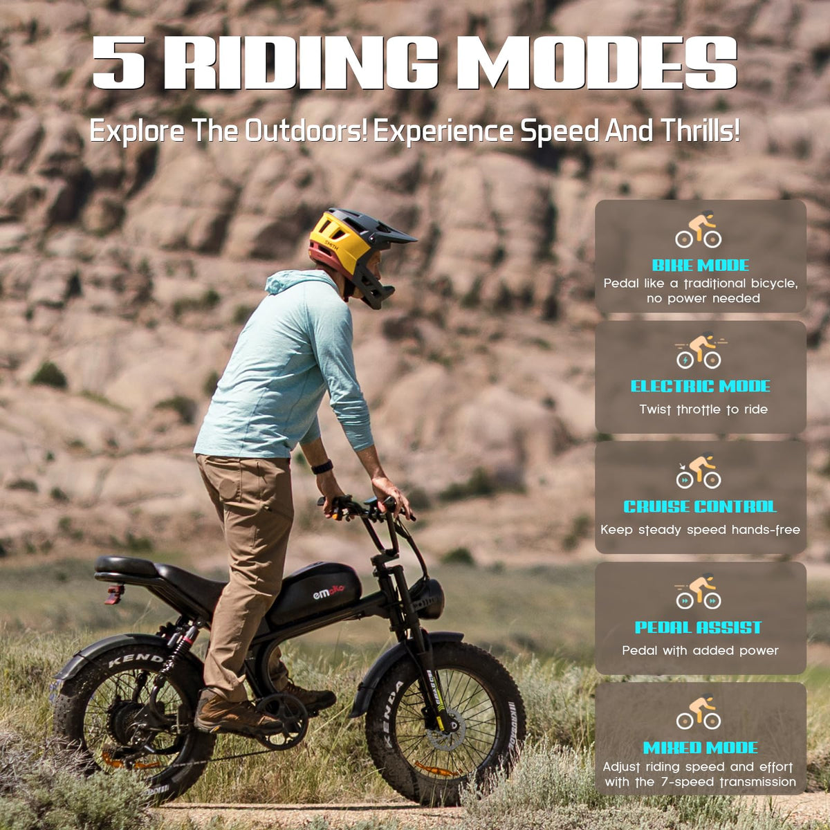 Peak 1500W 48V 20Ah 20'' Fat Tire 7-Speed Electric Bike L1748
