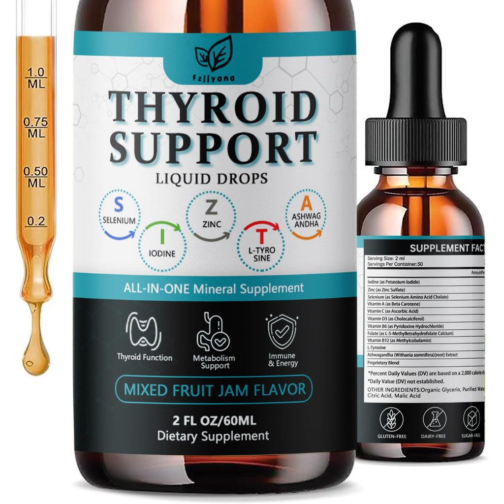 Liquid Thyroid Support Drops with Selenium Zinc Iodine L-Tyrosine Ashwagandha W72419