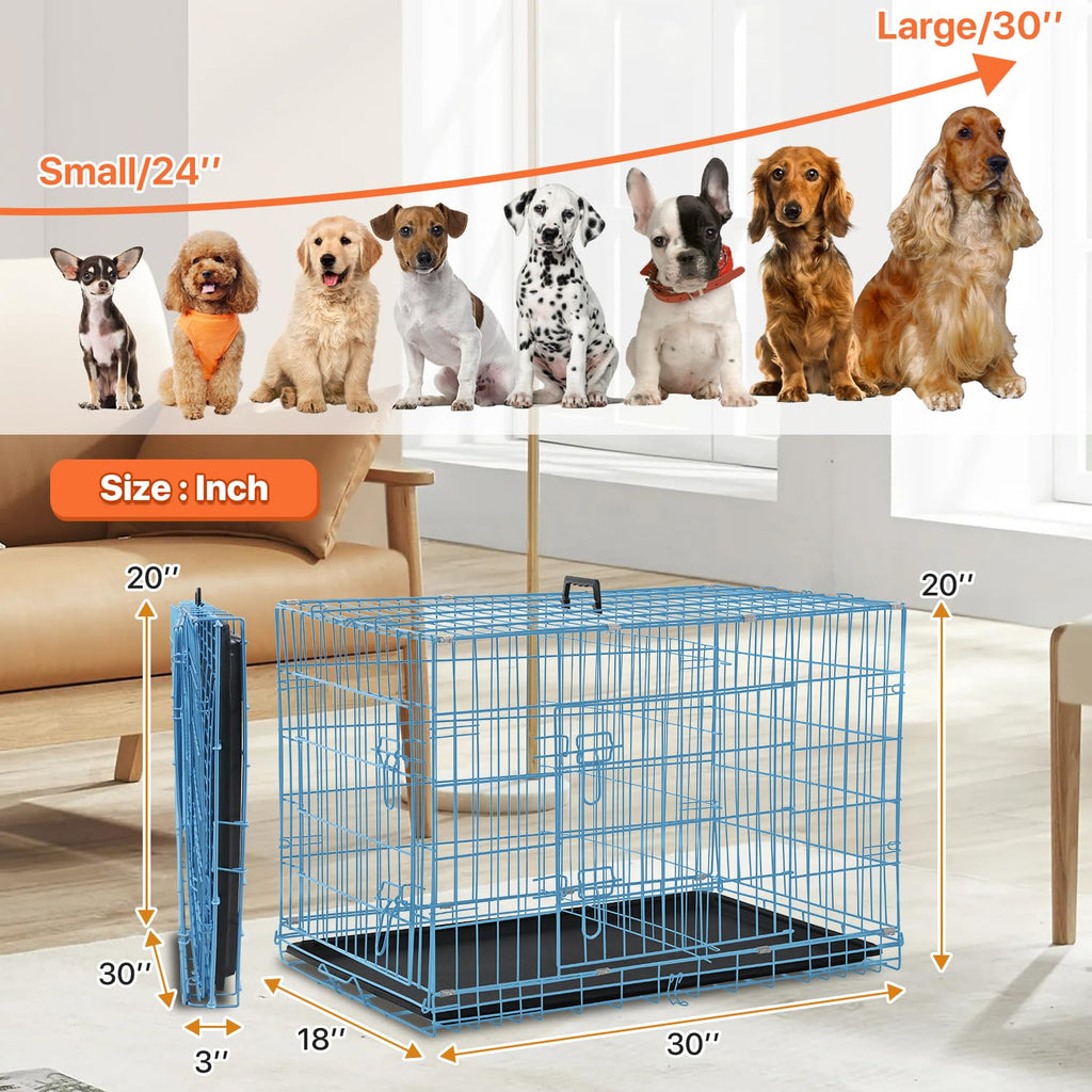 Folding Metal Dog Crate with Plastic Tray & Divider C49456