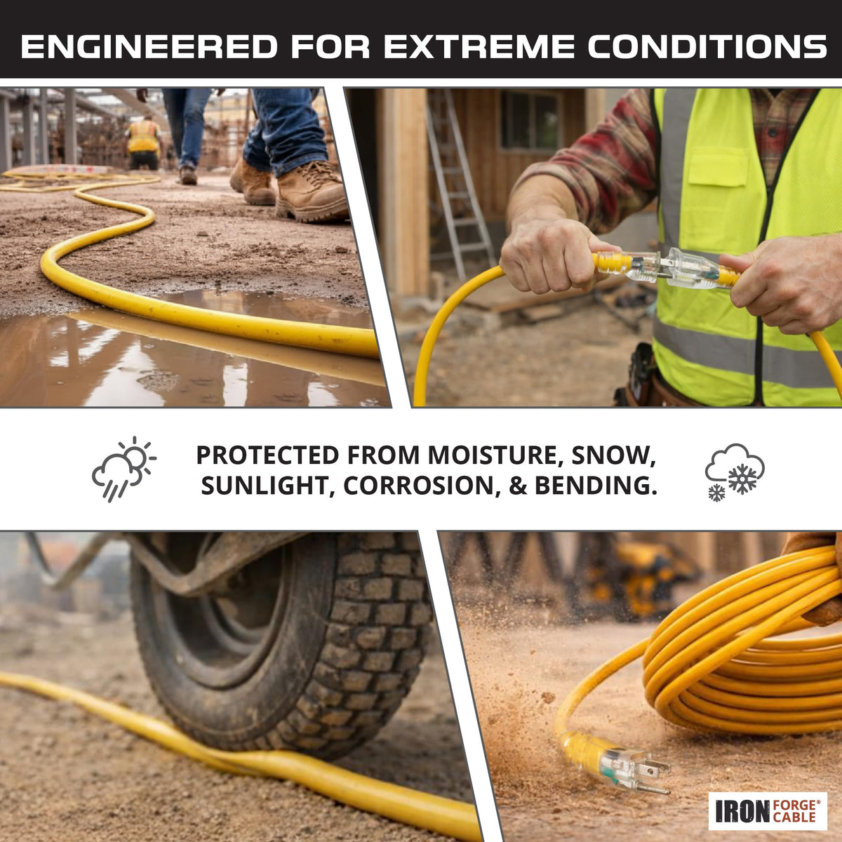 100 Foot Outdoor Extension Cord 12/3 SJTW Heavy Duty Yellow 3 Prong 15 AMP T91254