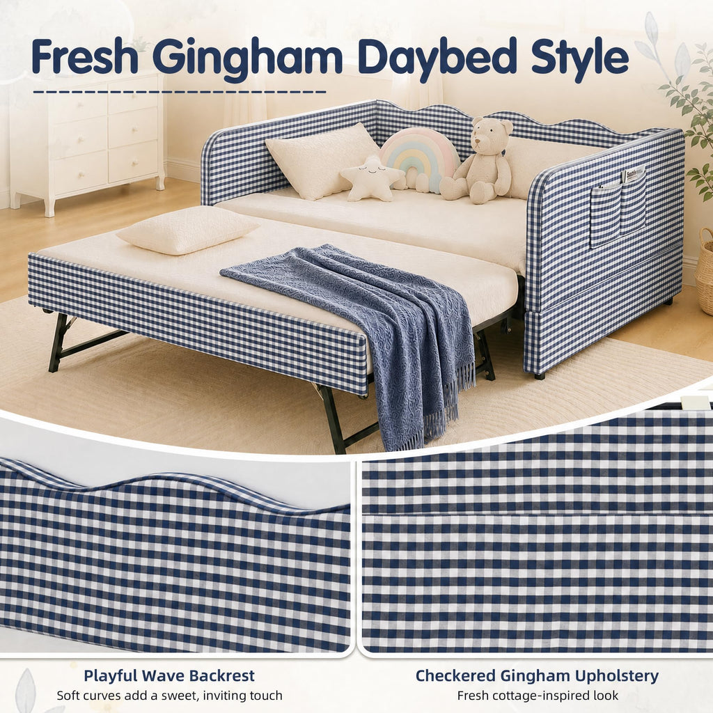 Blue Gingham Twin Daybed with Pop Up Trundle Z23222