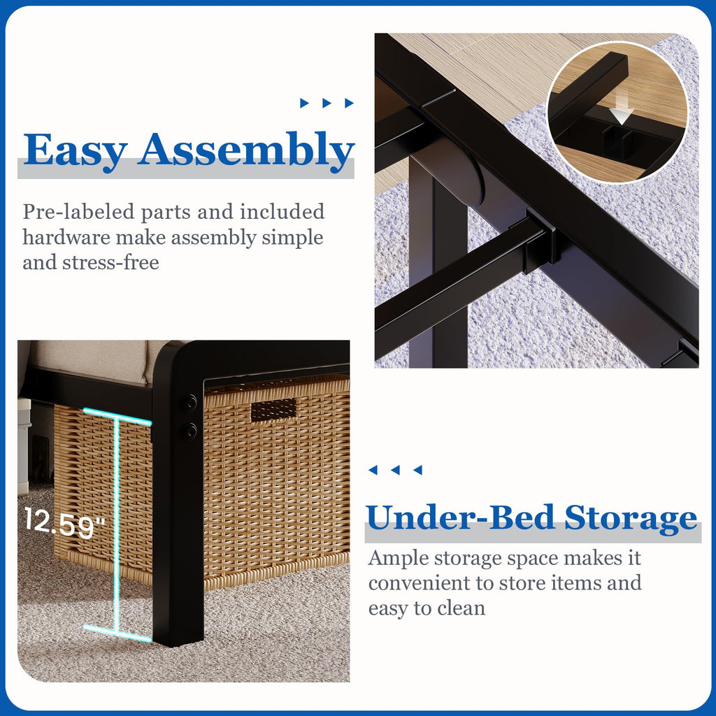 Twin Platform Bed Frame with Charging Station U81298