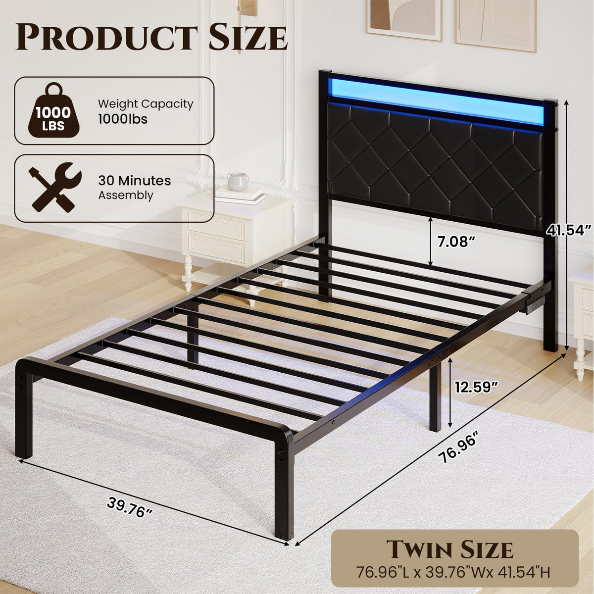 Twin Platform Bed Frame with Charging Station U81298